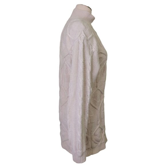 Vintage Mixed Blues Mock Neck Ivory Cable Knit Sweater Medium~80's~Heavy/Thick - Picture 2 of 10